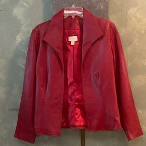 Red leather jacket by Cache. Size is medium.
